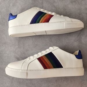 Kurt Geiger sneakers men's 12 white leather Laney rainbow logo sporty new $170